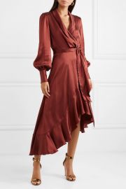 Ruffled silk-satin wrap dress at Net A Porter